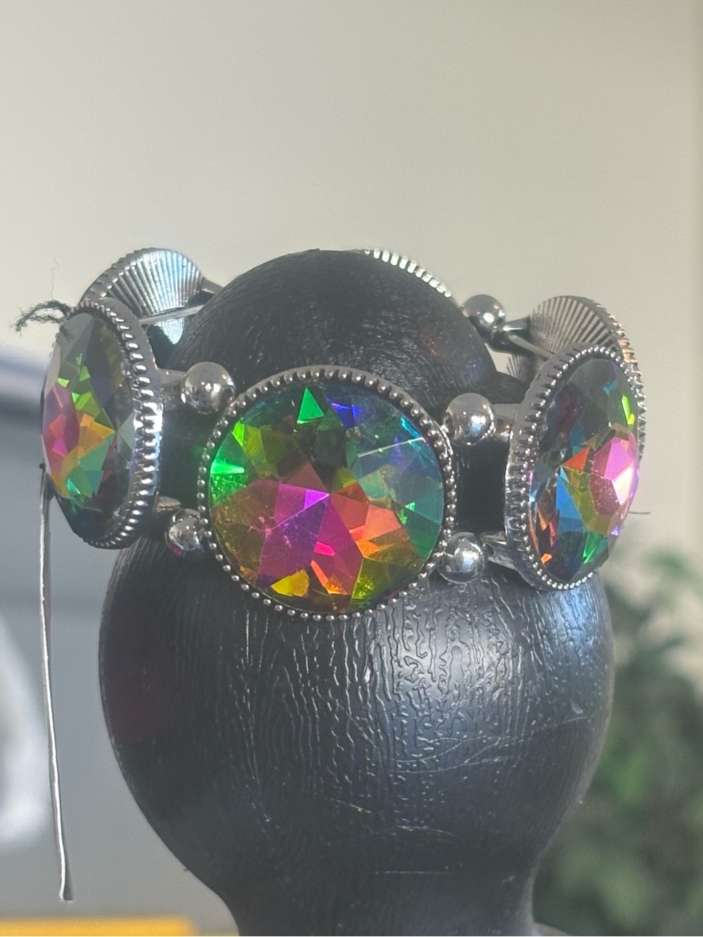 Iridescent Multi-Color Crystal Moonstone Round Bracelet - Women Jewelry
